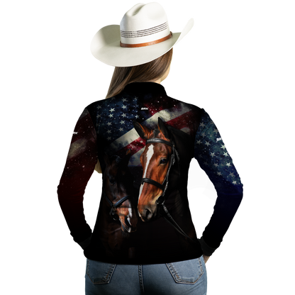 Camisa Feminina Agro Brk Quarto de Milha e Bandeira dos Estados Unidos com Proteção Solar UV50+ - Brk Agro