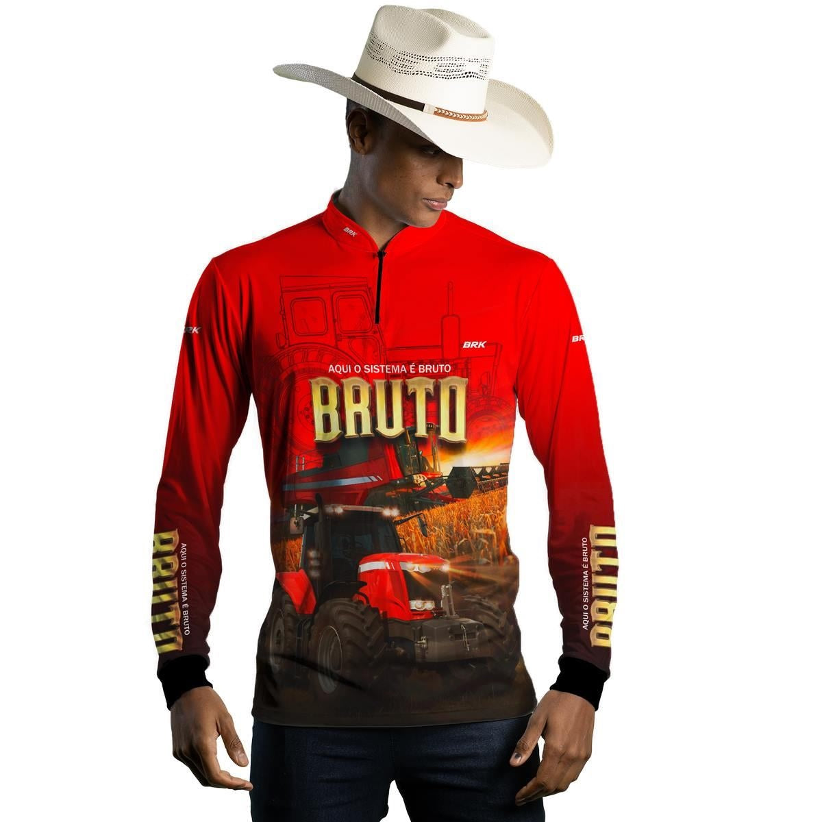 Camisa Agro Brk Vermelha Sistema é Bruto com Proteção Solar UV50+ - Brk Agro
