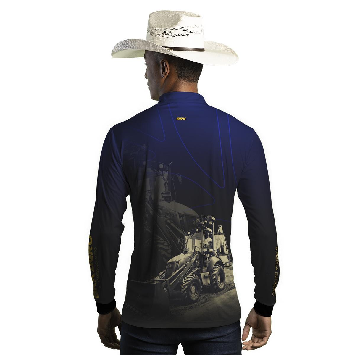 Camisa Agro Brk Azul e Preta Retroescavadeira com UV50+ - Brk Agro