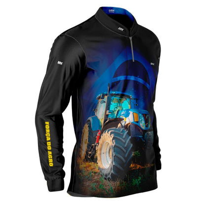 Camisa Agro Brk Trator Azul Bandeira do Brasil com Proteção Solar UV50+ - Brk Agro