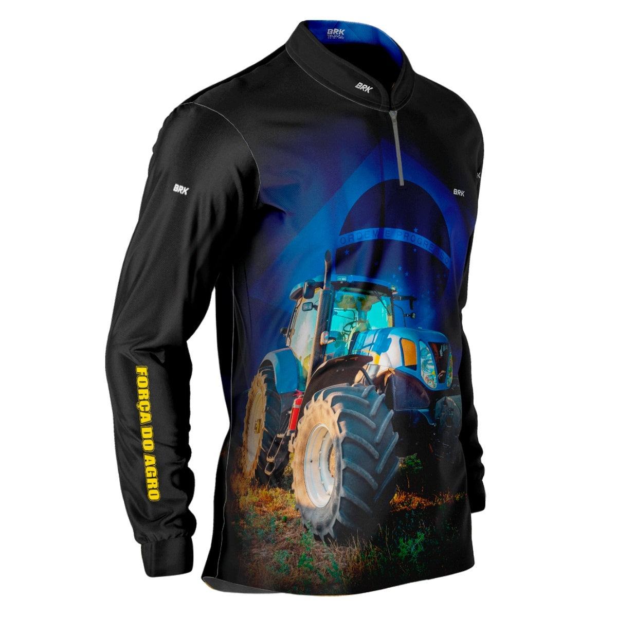 Camisa Agro Brk Trator Azul Bandeira do Brasil com Proteção Solar UV50+ - Brk Agro