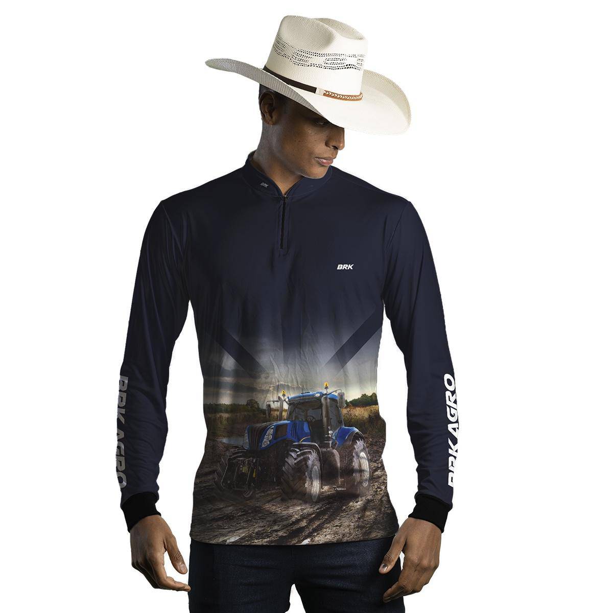 Camisa Agro Brk Azul Marinho Trator T8 com Proteção Solar UV50+ - Brk Agro