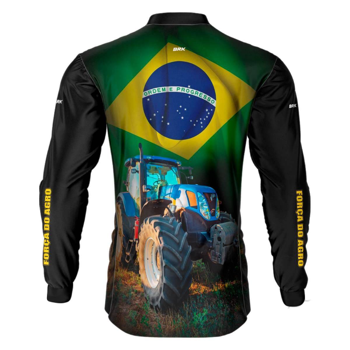 Camisa Agro Brk Trator Azul Bandeira do Brasil com Proteção Solar UV50+ - Brk Agro