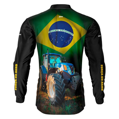 Camisa Agro Brk Trator Azul Bandeira do Brasil com Proteção Solar UV50+ - Brk Agro