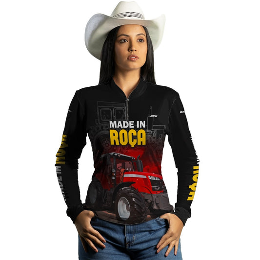 Camisa Feminina Agro Brk Made in Roça Trator Vermelho com Proteção Solar UV50+ - Brk Agro