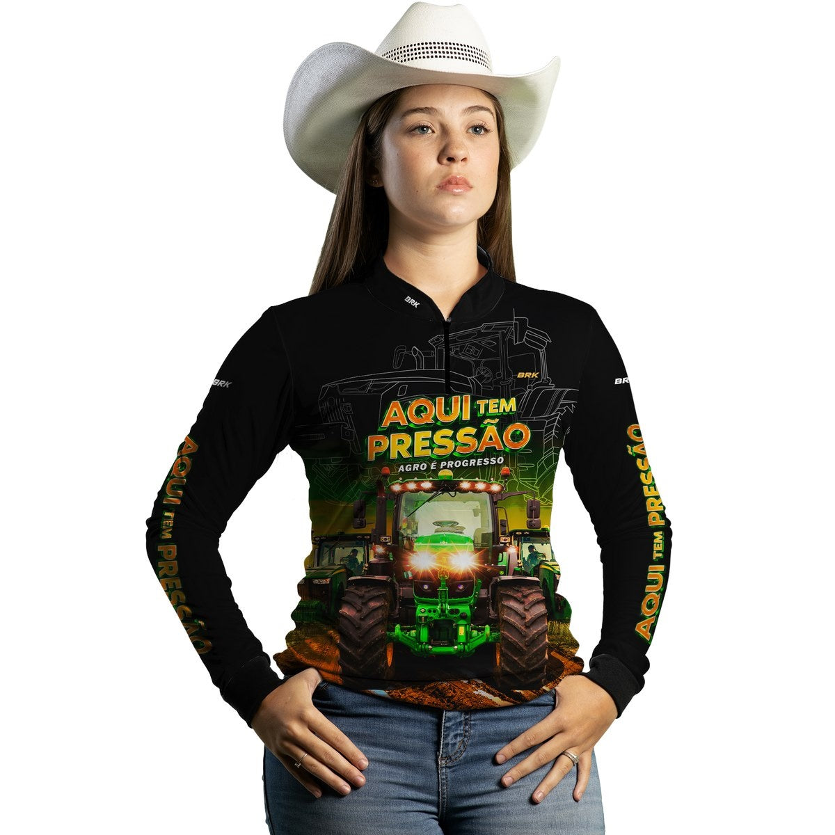 Camisa Feminina Agro Brk Aqui Tem Pressão UV50+ - Brk Agro