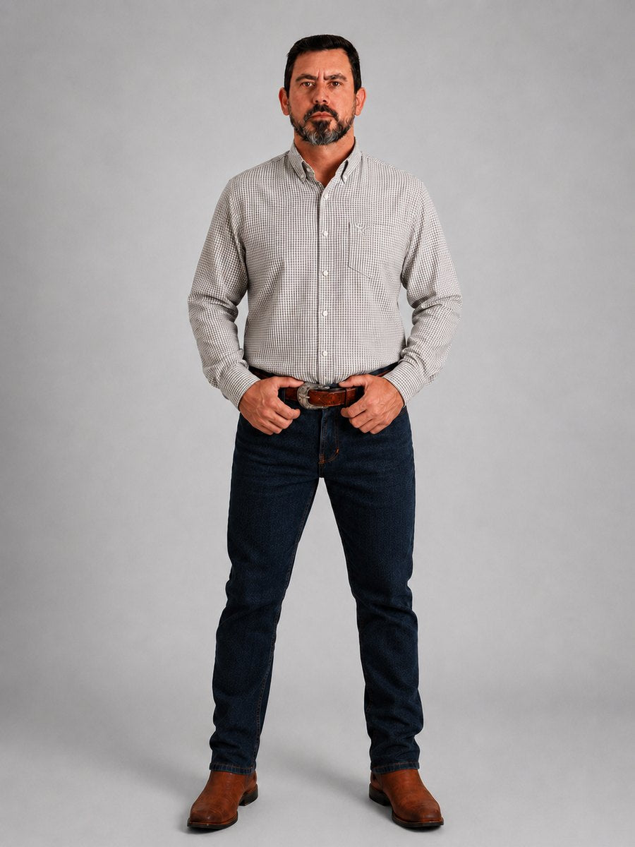 Camisa Xadrez Farm Bege - Manga Longa - Brk Agro