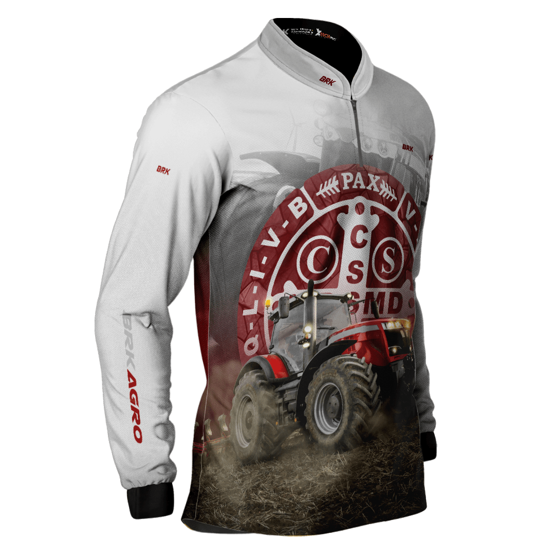 Camisa Agro Brk Trator São Bento Branco e Vermelho com Proteção Solar UV50+ - BRK AGRO