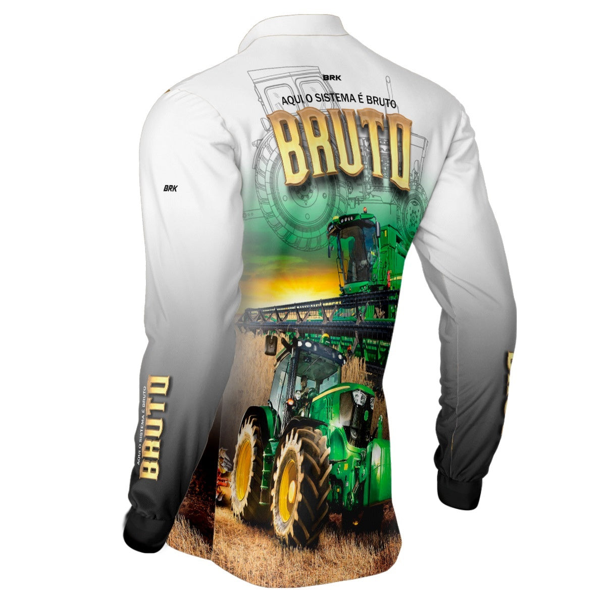 Camisa Branca Brk John Deere Aqui o Sistema é Bruto com Proteção Solar UV50+ - Brk Agro