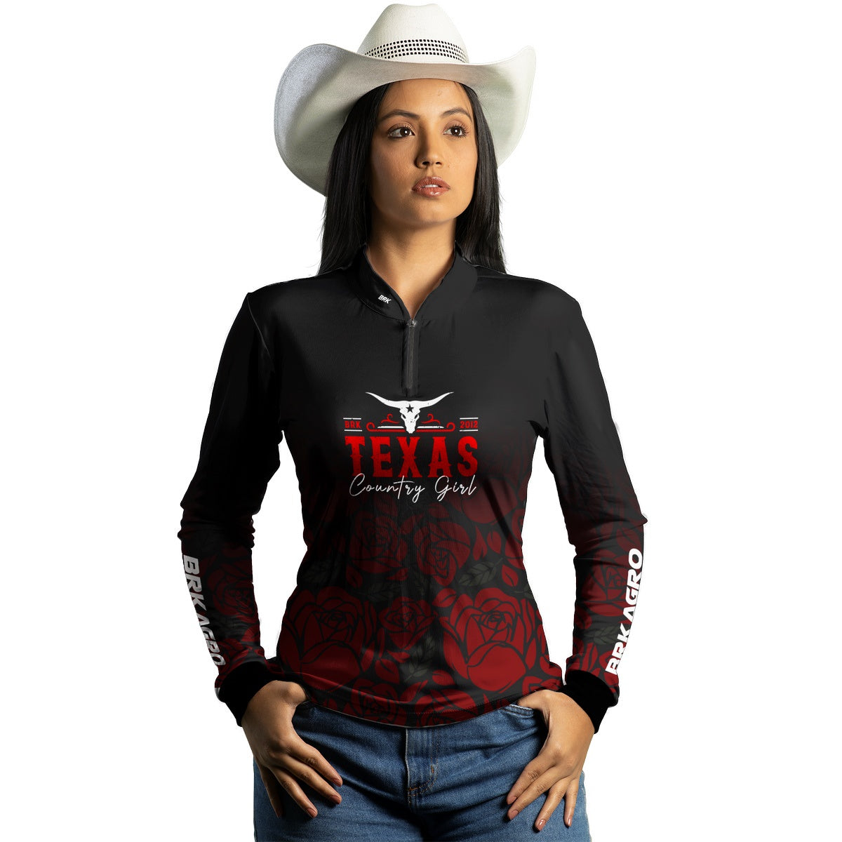 Camisa Agro Brk Feminina Texas Country Girl Preta com Proteção com Proteção Solar UV50+ - BRK AGRO