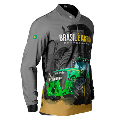 Camisa Agro Brk Cinza Brasil é Agro com Proteção Solar UV50+ - Brk Agro