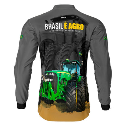 Camisa Agro Brk Cinza Brasil é Agro com Proteção Solar UV50+ - Brk Agro