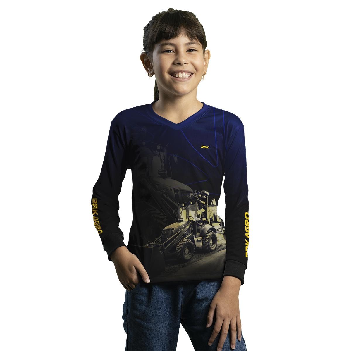 Camisa Infantil Agro Brk Azul e Preta Retroescavadeira com UV50+ - Brk Agro