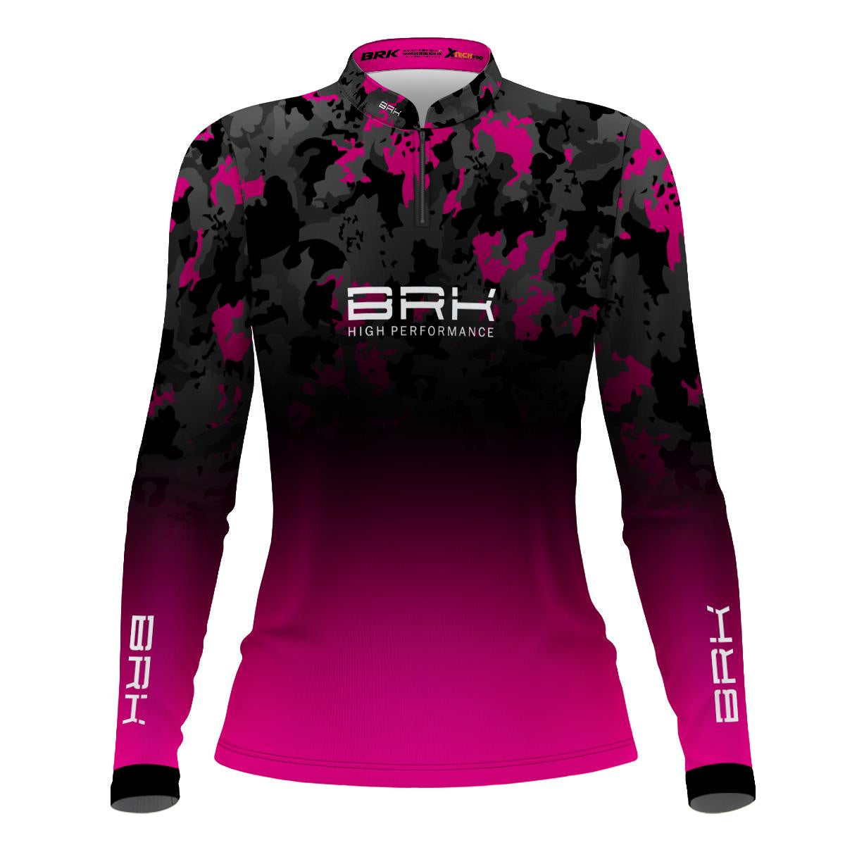 Camisa Agro Brk Feminina Preta e Rosa com Proteção Solar UV50+ - Brk Agro