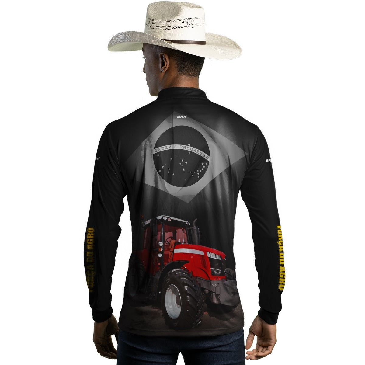 Camisa Agro Brk Trator Vermelho Brasil com Proteção Solar UV50+ - Brk Agro