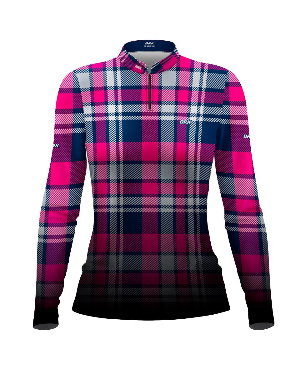 Camisa Agro Feminina Xadrez Azul e Rosa com Proteção Solar UV50+ - BRK AGRO