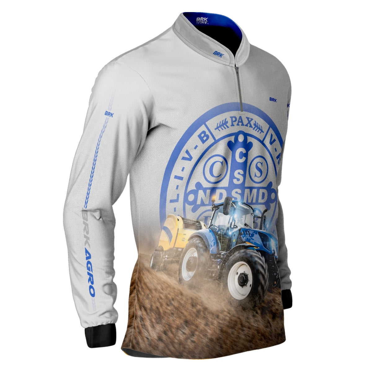 Camisa Agro Brk Trator Azul e Branco São Bento com Proteção Solar UV50+ - BRK AGRO