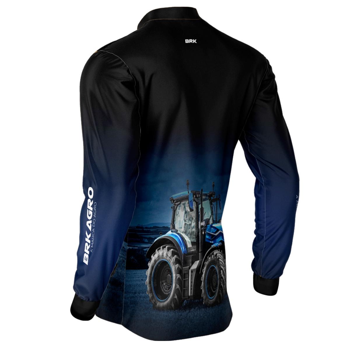 Camisa Agro Brk Preta Degradê Azul Trator T7 com Proteção Solar UV50+ - Brk Agro