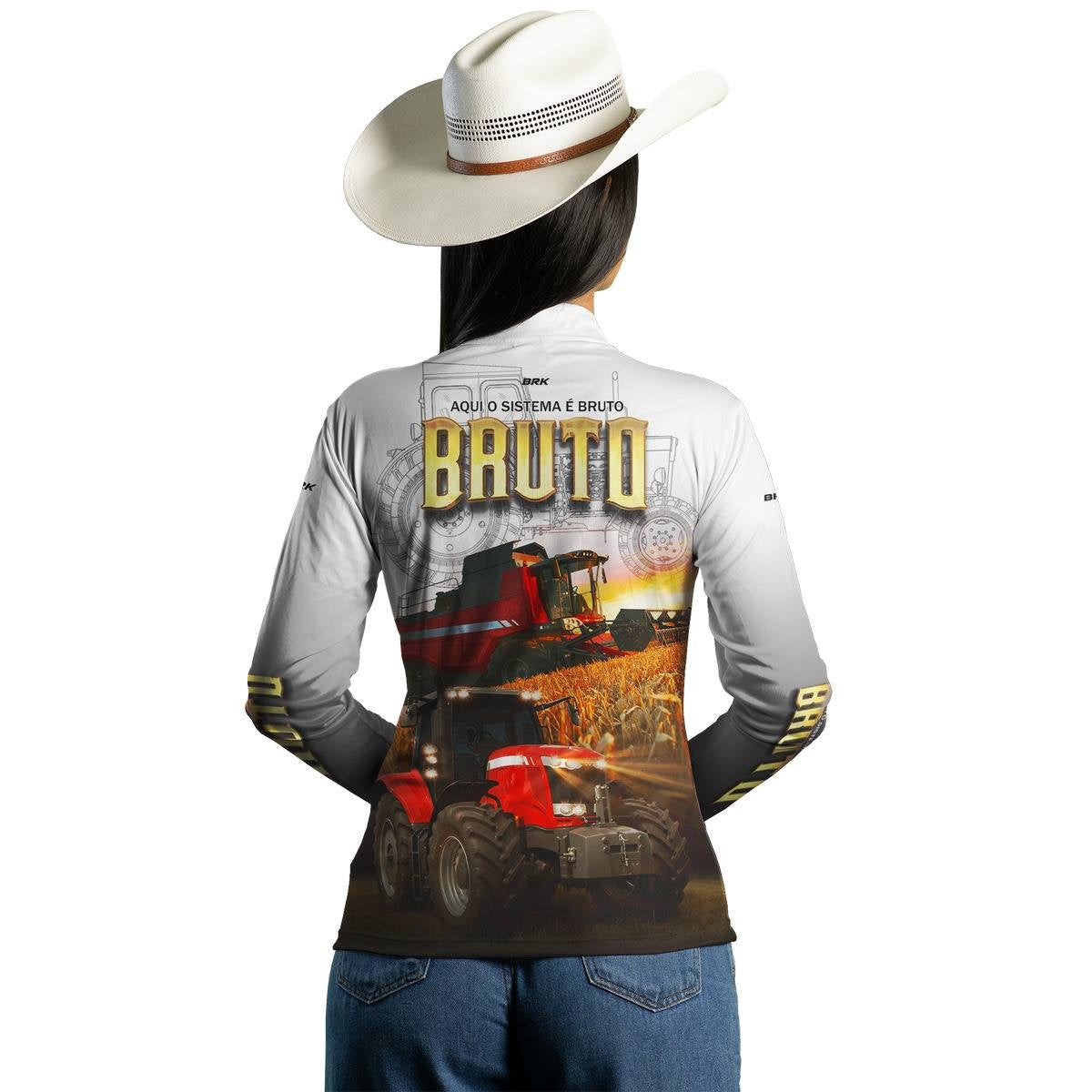 Camisa Agro Brk Aqui Sistema é Bruto Trator Vermelho com Proteção Solar UV50+ - Brk Agro