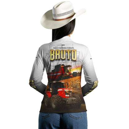 Camisa Agro Brk Aqui Sistema é Bruto Trator Vermelho com Proteção Solar UV50+ - Brk Agro