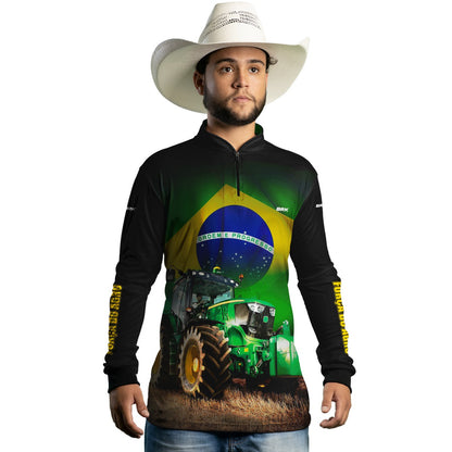 Camisa Agro Brk Trator Verde Brasil Com Proteção Solar UV50+ Envio Imediato - Brk Agro