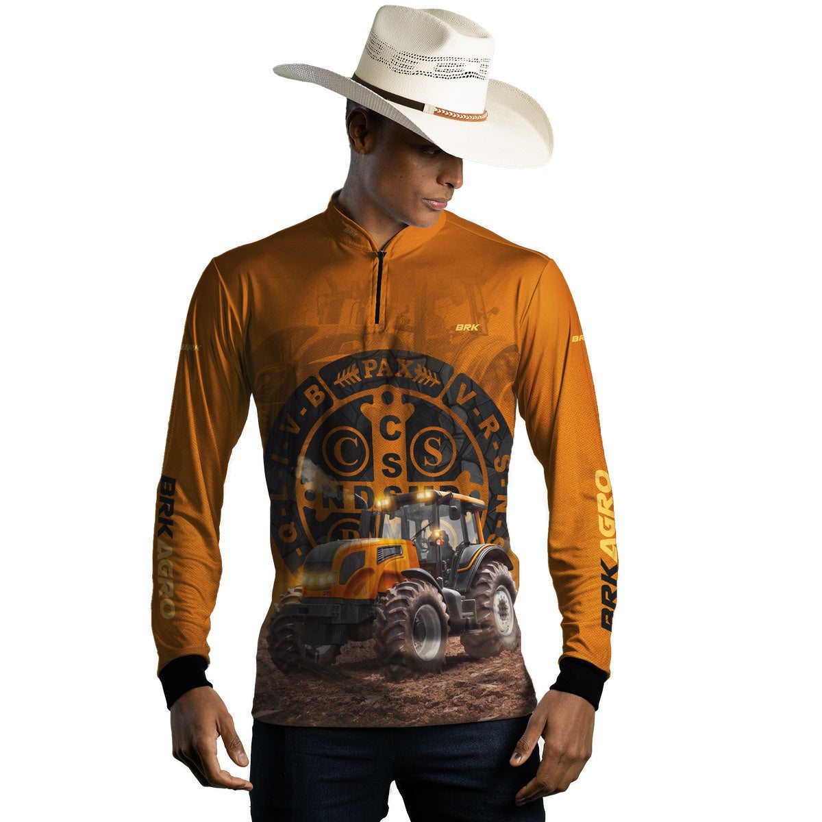Camisa Agro Brk Trator São Bento Laranja com Proteção Solar UV50+ - BRK AGRO