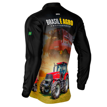 Camisa Agro Brk Trator Vermelho Brasil é Agro com Proteção Solar UV50+ - Brk Agro