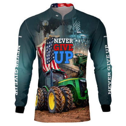 Camisa Agro Brk Never Give Up Trator Verde com Proteção Solar UV50+ - Brk Agro
