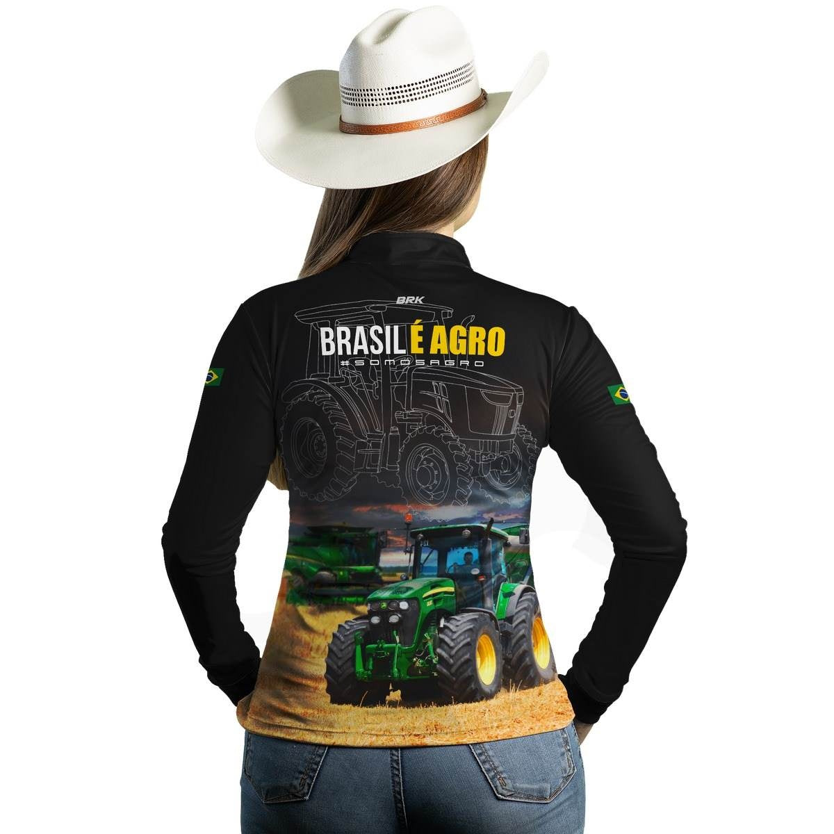 Camisa Feminina Agro Brk Preta Brasil é Agro com UV50+ - Brk Agro