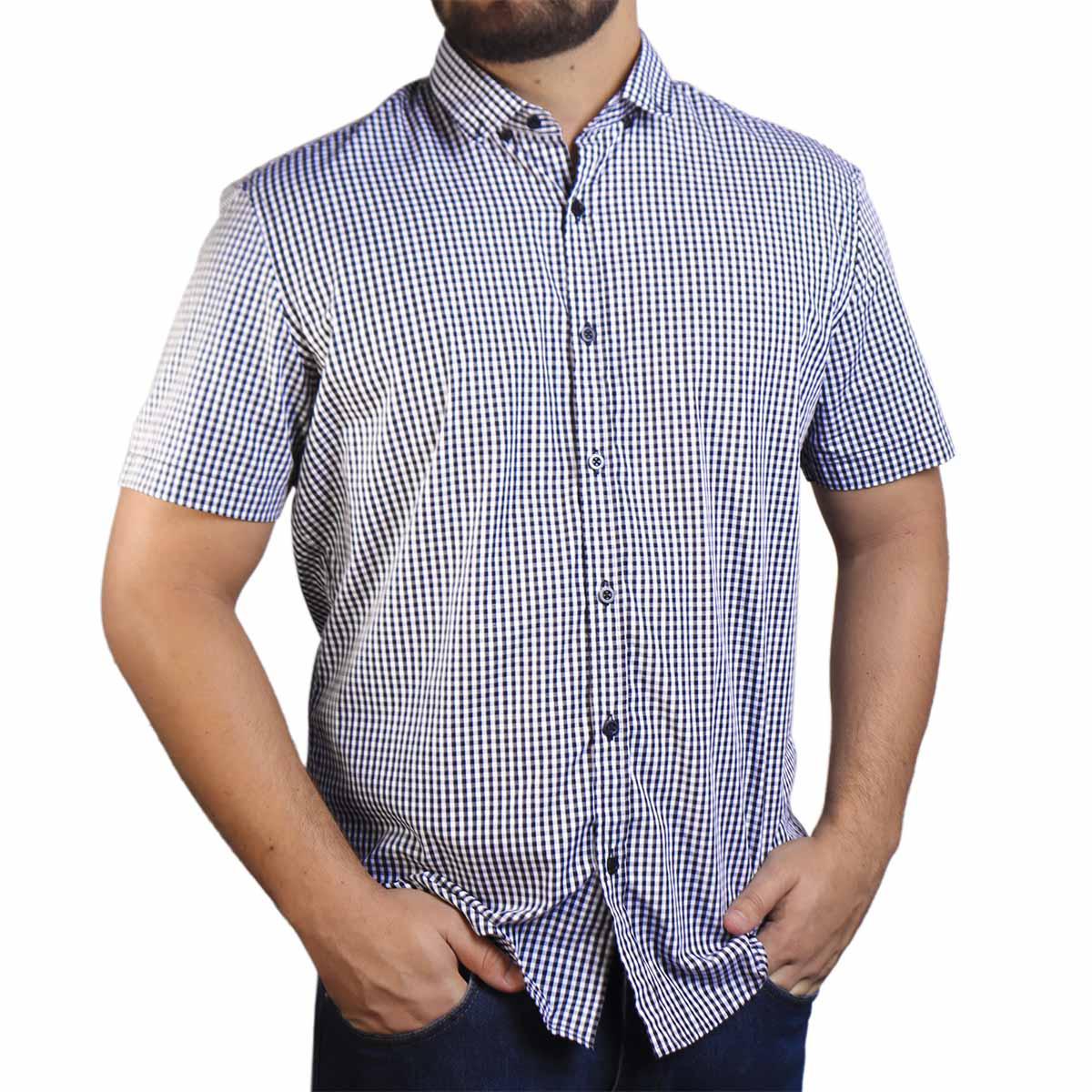 Camisa Social Xadrez Brk Manga Curta Slim Fit - Azul - Brk Agro