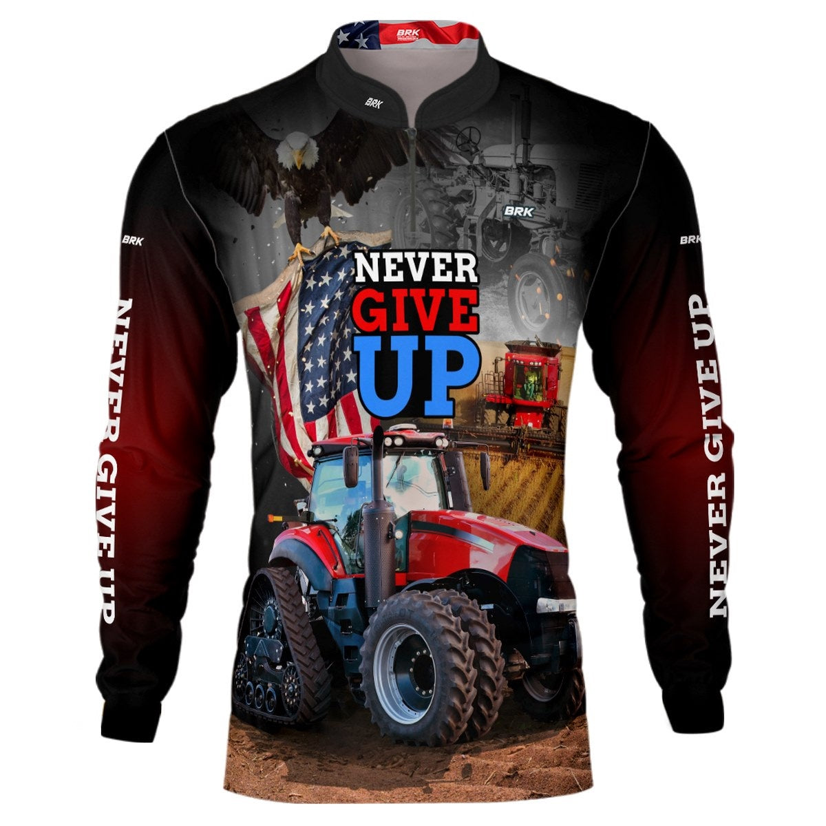 Camisa Agro Brk Vermelho EUA Never Give Up com Proteção Solar UV50+ - Brk Agro