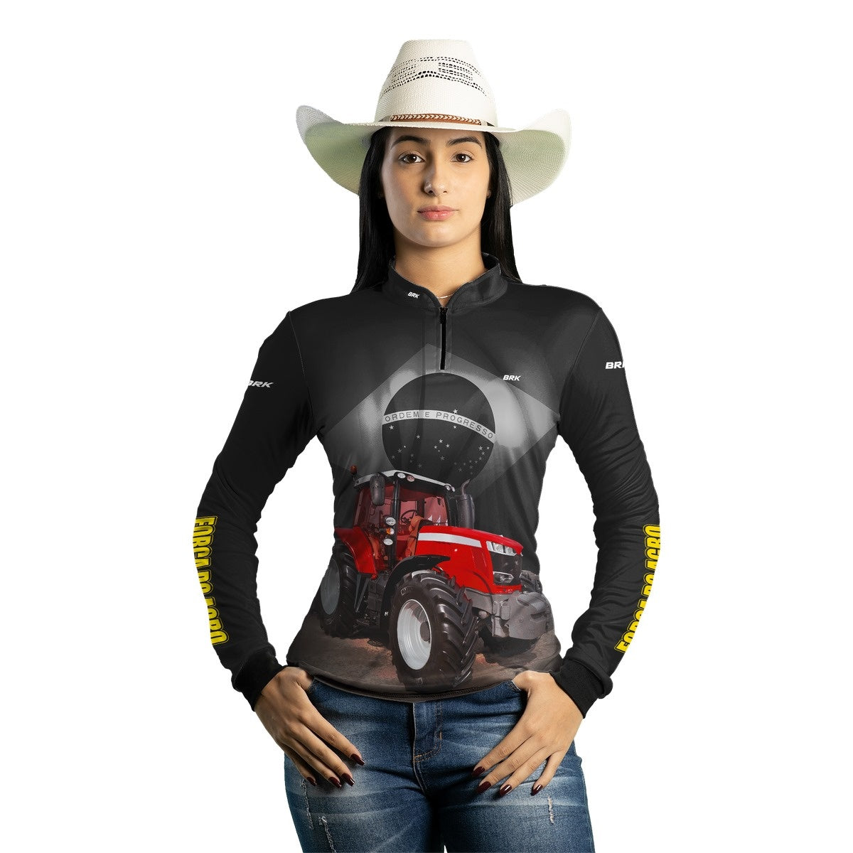 Camisa Agro Brk Trator Vermelho Brasil com Proteção Solar UV50+ - Brk Agro