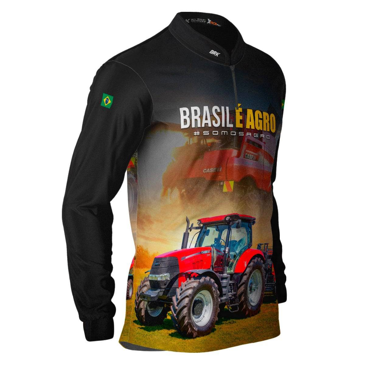 Camisa Agro Brk Trator Vermelho Brasil é Agro com Proteção Solar UV50+ - Brk Agro