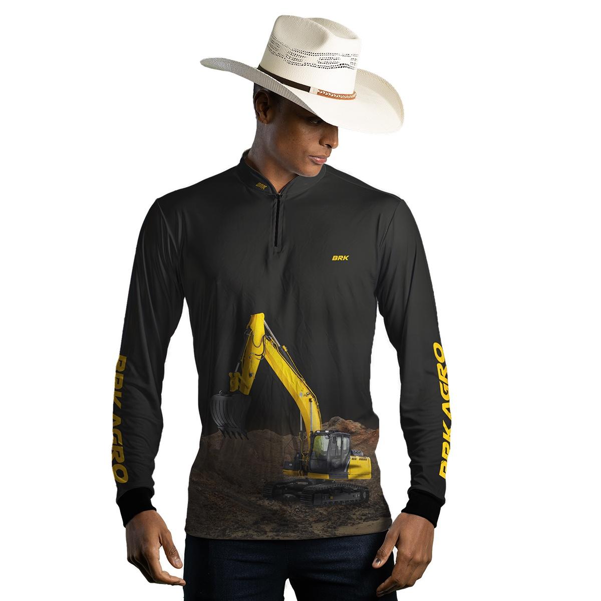 Camisa Agro Brk Amarela e Preta Escavadeira com UV50+ - Brk Agro