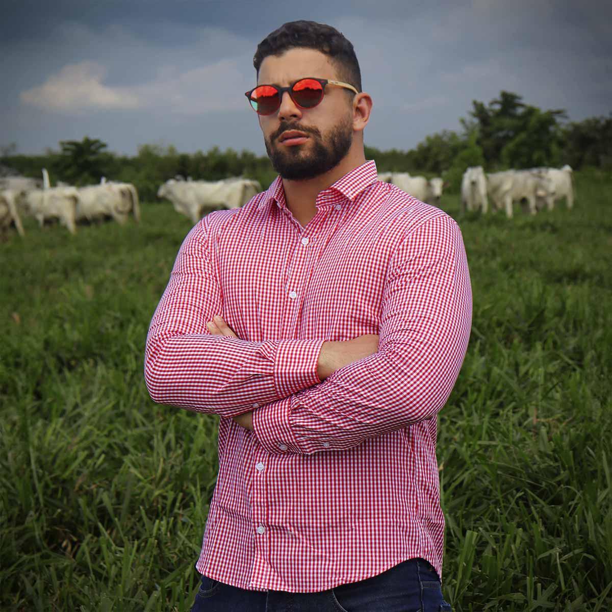 Camisa Social Xadrez Brk Manga Longa Slim Fit - Vermelha - Brk Agro