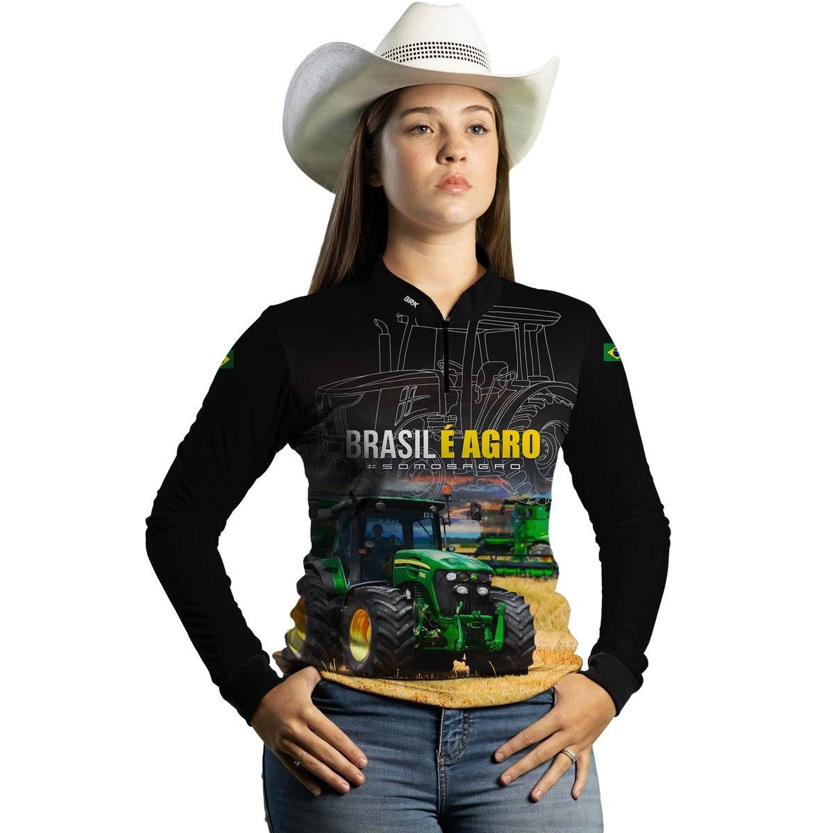 Camisa Feminina Agro Brk Preta Brasil é Agro com UV50+ - Brk Agro