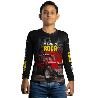 Camisa Infantil Agro Brk Made in Roça Trator Vermelho com Proteção Solar UV50+ - Brk Agro