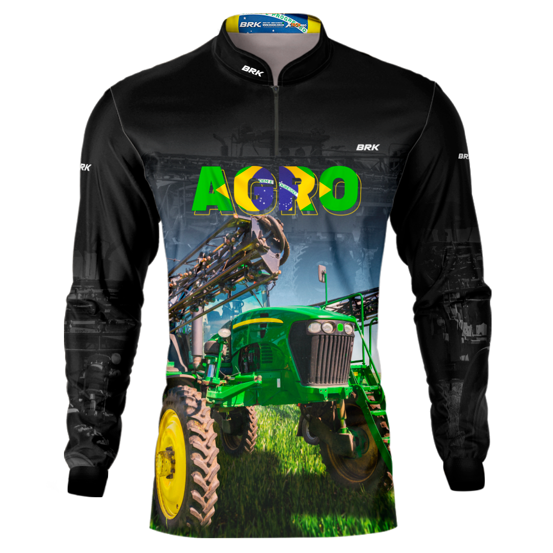 Camisa Agro Brk Preta Agro Pulverizador com UV50+ - Brk Agro