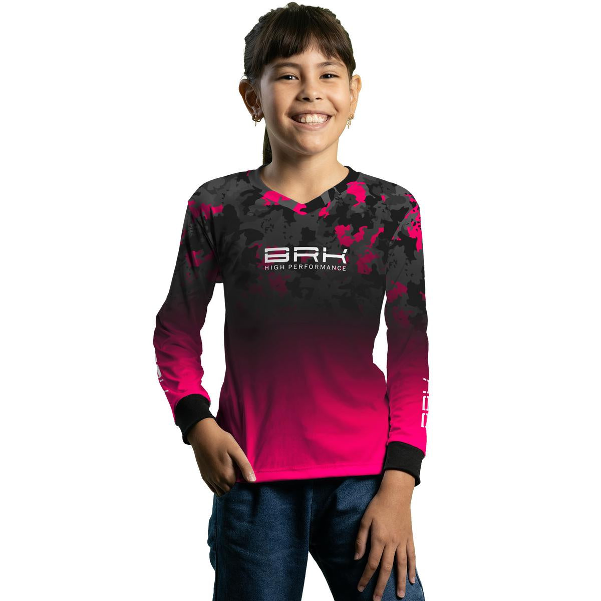 Camisa Agro Brk Feminina Preta e Rosa com Proteção Solar UV50+ - Brk Agro