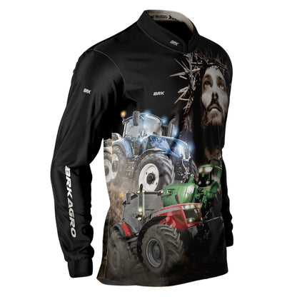 Camisa Agro Brk Trator Jesus Preta com Proteção UV50+ - Brk Agro