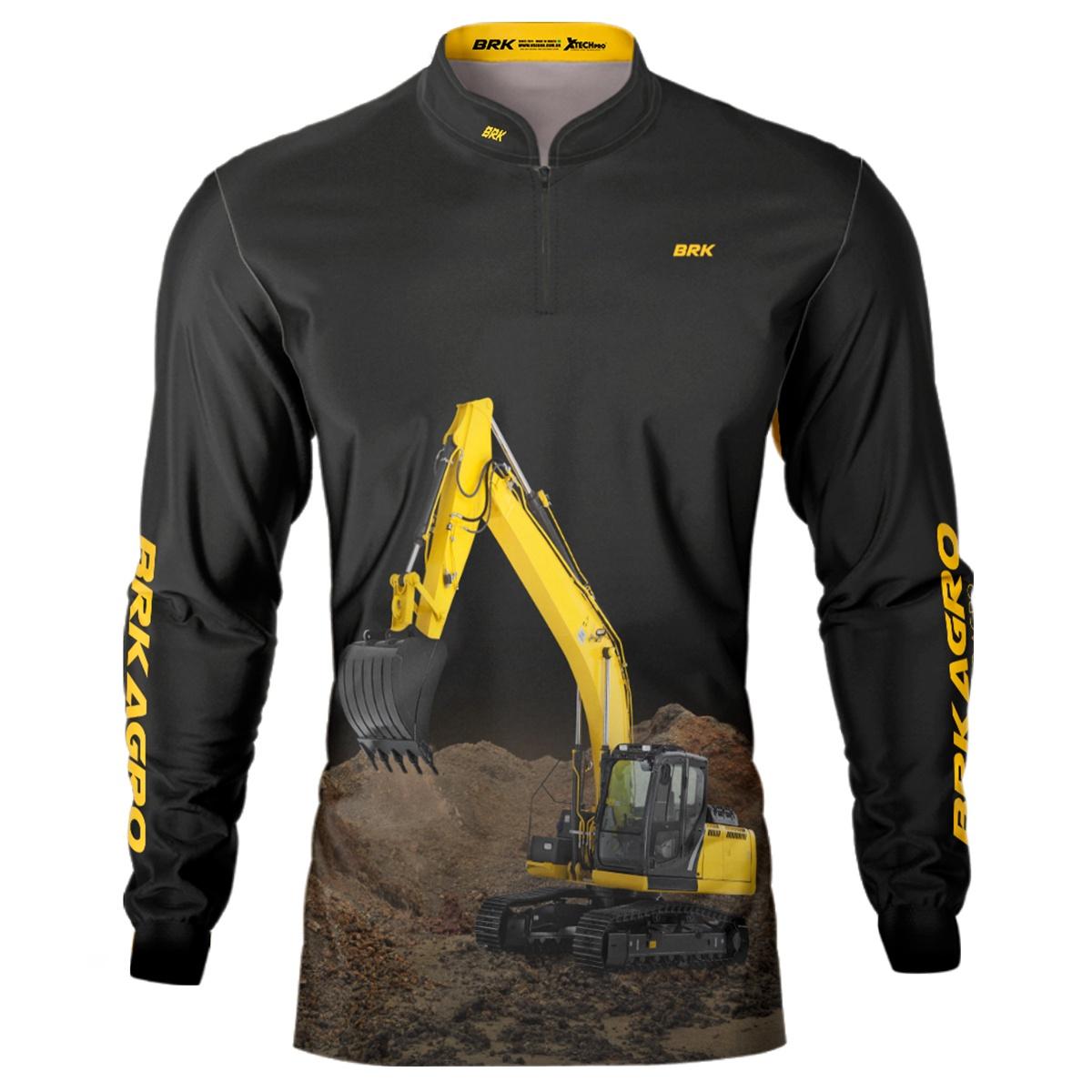Camisa Agro Brk Amarela e Preta Escavadeira com UV50+ - Brk Agro