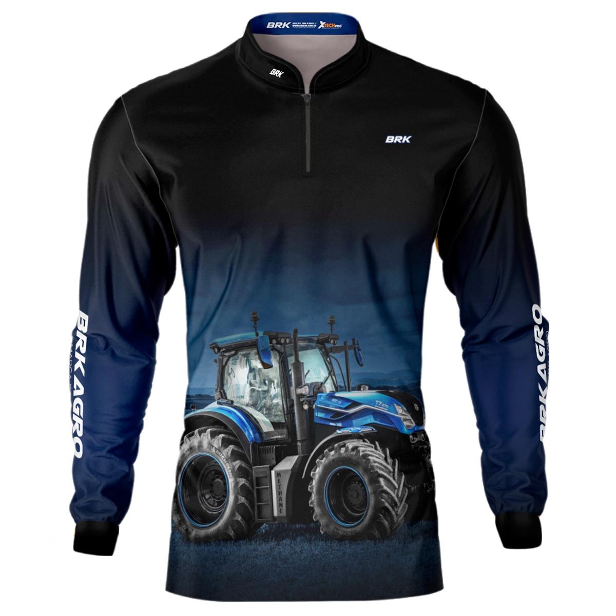 Camisa Agro Brk Preta Degradê Azul Trator T7 com Proteção Solar UV50+ - Brk Agro
