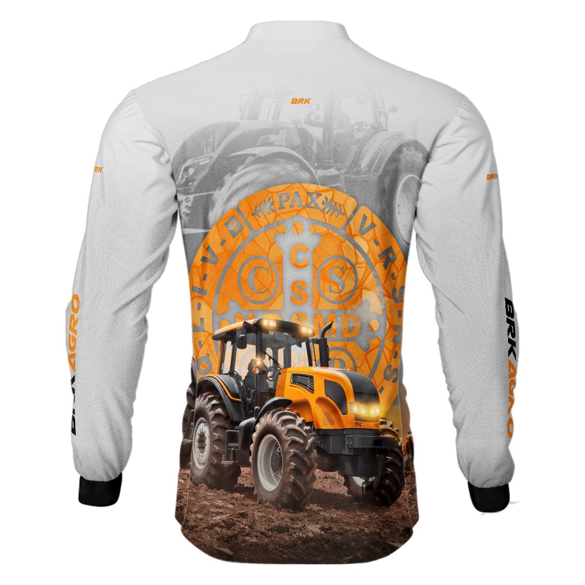 Camisa Agro Brk Trator São Bento Laranja e Branco com Proteção Solar UV50+ - BRK AGRO