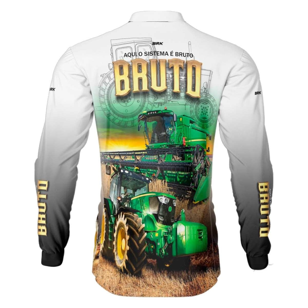 Camisa Branca Brk John Deere Aqui o Sistema é Bruto com Proteção Solar UV50+ - Brk Agro