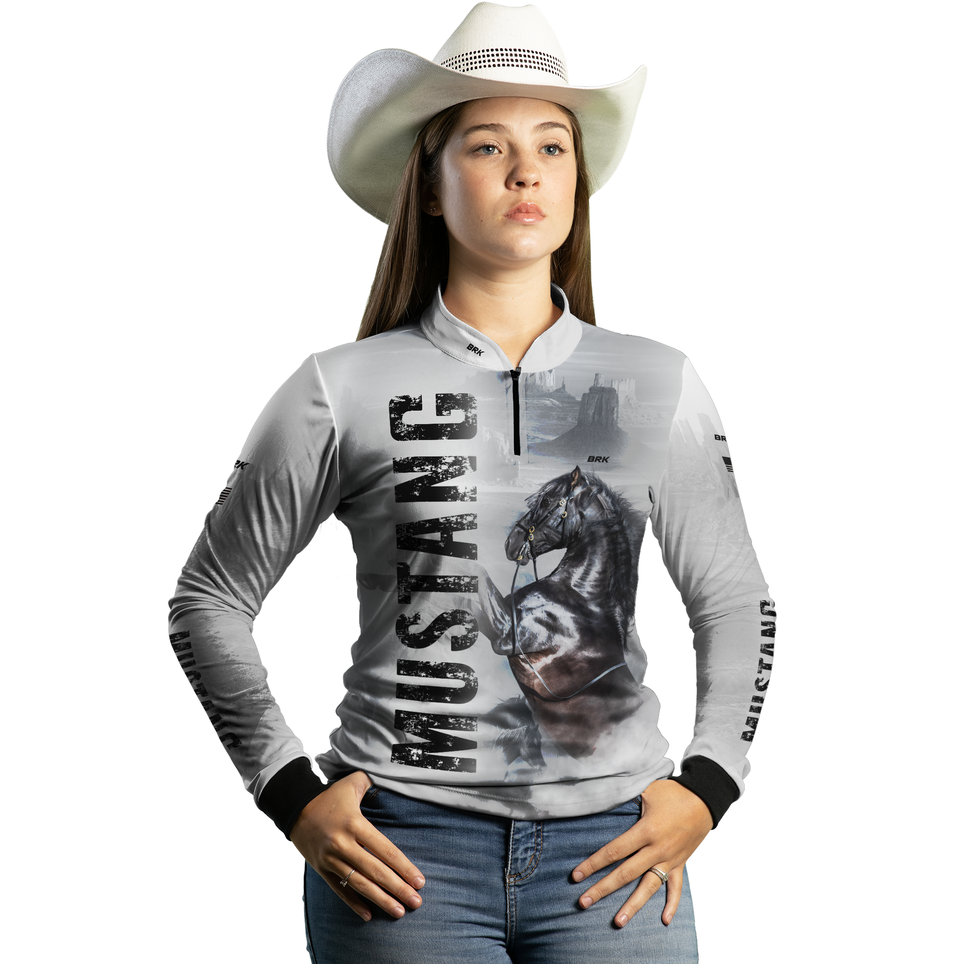 Camisa Agro Brk Branca Cavalo Mustang com Uv50+ - BRK AGRO