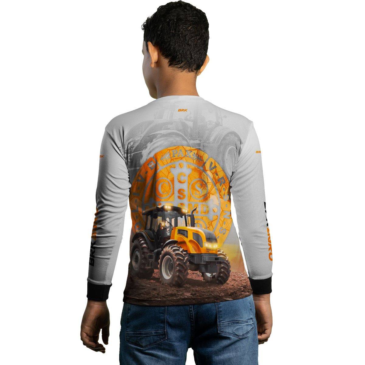 Camisa Agro Brk Trator São Bento Laranja e Branco com Proteção Solar UV50+ - BRK AGRO