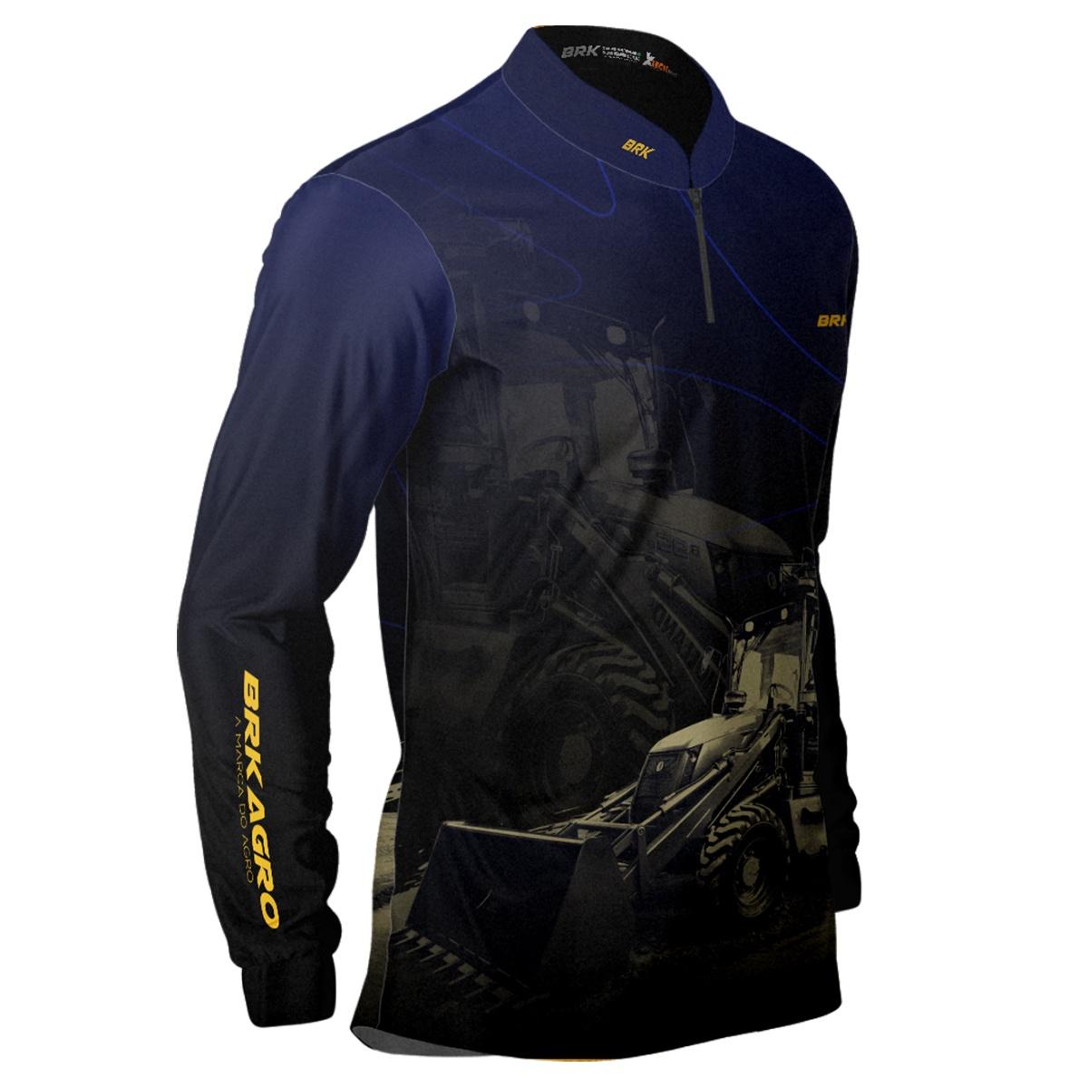 Camisa Agro Brk Azul e Preta Retroescavadeira com UV50+ - Brk Agro