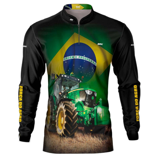 Camisa Agro Brk Trator Verde Brasil Com Proteção Solar UV50+ Envio Imediato - Brk Agro