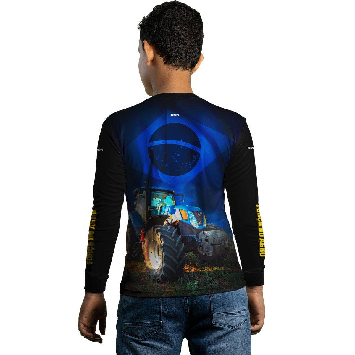 Camisa Agro Brk Trator Azul Bandeira do Brasil com Proteção Solar UV50+ - Brk Agro