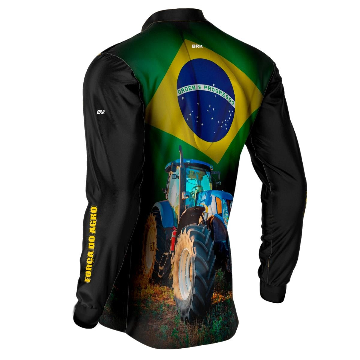 Camisa Agro Brk Trator Azul Bandeira do Brasil com Proteção Solar UV50+ - Brk Agro